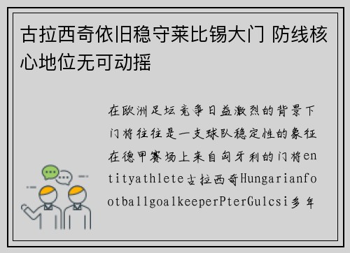 古拉西奇依旧稳守莱比锡大门 防线核心地位无可动摇 古拉西奇依旧稳守莱比锡大门 防线核心地位无可动摇